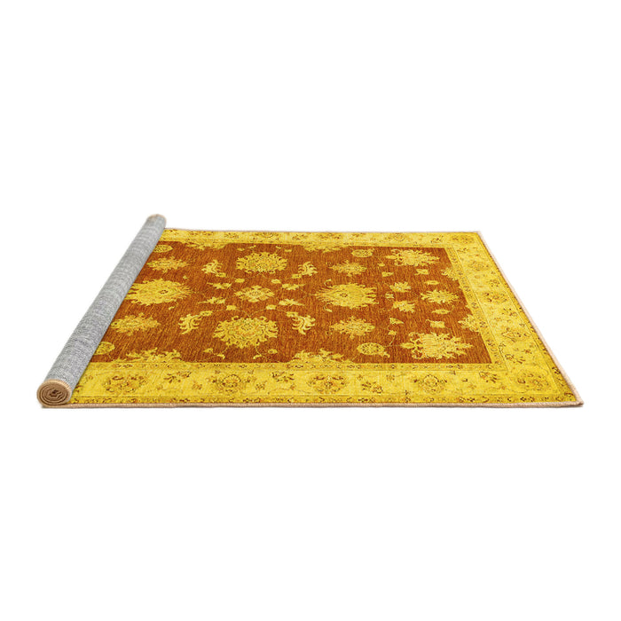Sideview of Machine Washable Oriental Yellow Traditional Rug, wshtr1329yw