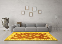 Machine Washable Oriental Yellow Traditional Rug in a Living Room, wshtr1329yw