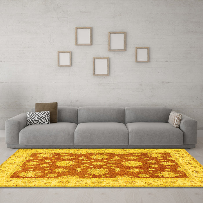 Machine Washable Oriental Yellow Traditional Rug in a Living Room, wshtr1329yw