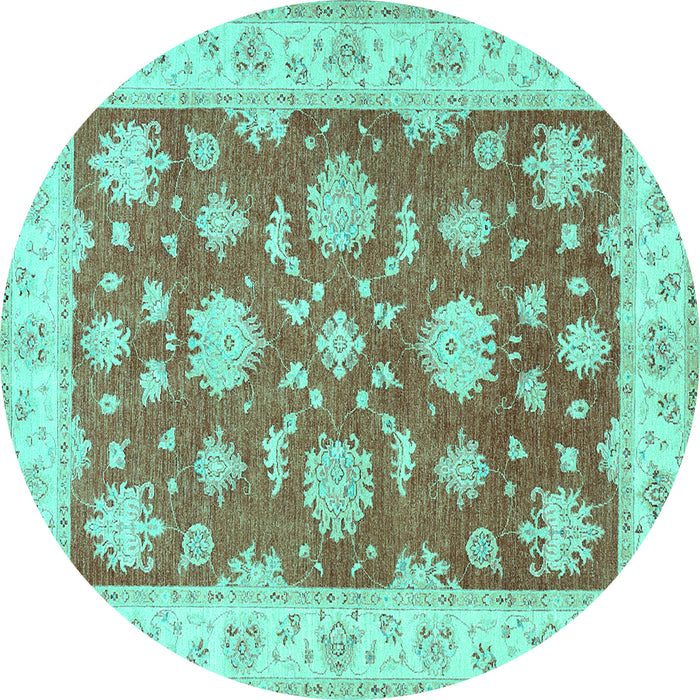 Round Machine Washable Oriental Turquoise Traditional Area Rugs, wshtr1329turq