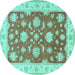 Round Oriental Turquoise Traditional Rug, tr1329turq