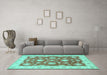 Machine Washable Oriental Turquoise Traditional Area Rugs in a Living Room,, wshtr1329turq