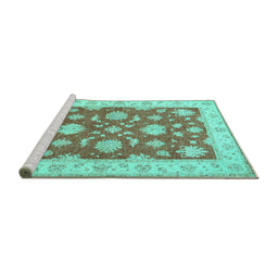 Sideview of Machine Washable Oriental Turquoise Traditional Area Rugs, wshtr1329turq