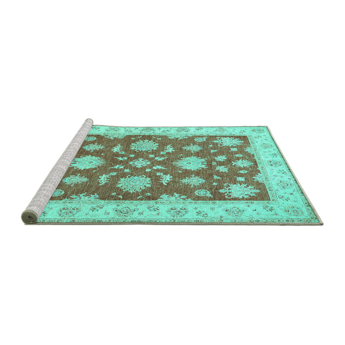 Sideview of Machine Washable Oriental Turquoise Traditional Area Rugs, wshtr1329turq