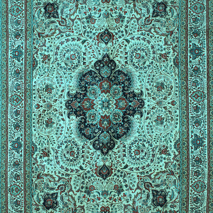 Machine Washable Medallion Light Blue Traditional Rug, wshtr132lblu