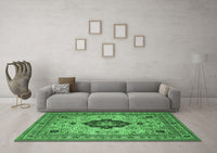 Machine Washable Medallion Emerald Green Traditional Rug, wshtr132emgrn