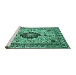 Sideview of Machine Washable Medallion Turquoise Traditional Area Rugs, wshtr132turq