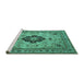 Sideview of Machine Washable Medallion Turquoise Traditional Area Rugs, wshtr132turq