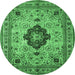 Round Machine Washable Medallion Emerald Green Traditional Area Rugs, wshtr132emgrn