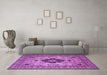 Machine Washable Medallion Purple Traditional Area Rugs in a Living Room, wshtr132pur