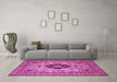 Machine Washable Medallion Pink Traditional Rug in a Living Room, wshtr132pnk