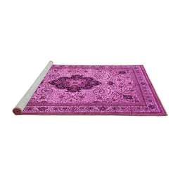Sideview of Machine Washable Medallion Pink Traditional Rug, wshtr132pnk