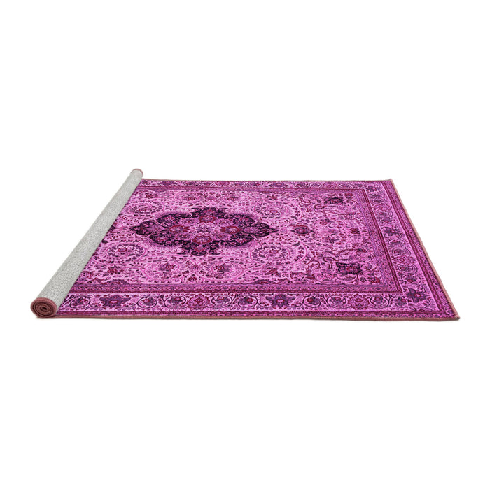 Sideview of Machine Washable Medallion Pink Traditional Rug, wshtr132pnk