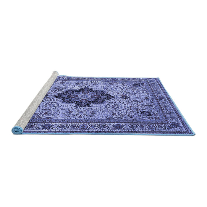 Sideview of Machine Washable Medallion Blue Traditional Rug, wshtr132blu
