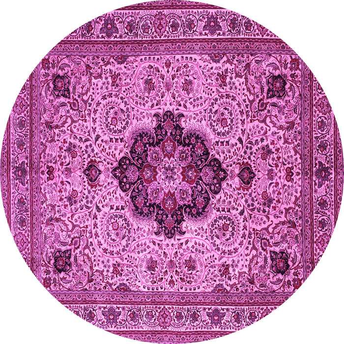 Round Machine Washable Medallion Pink Traditional Rug, wshtr132pnk