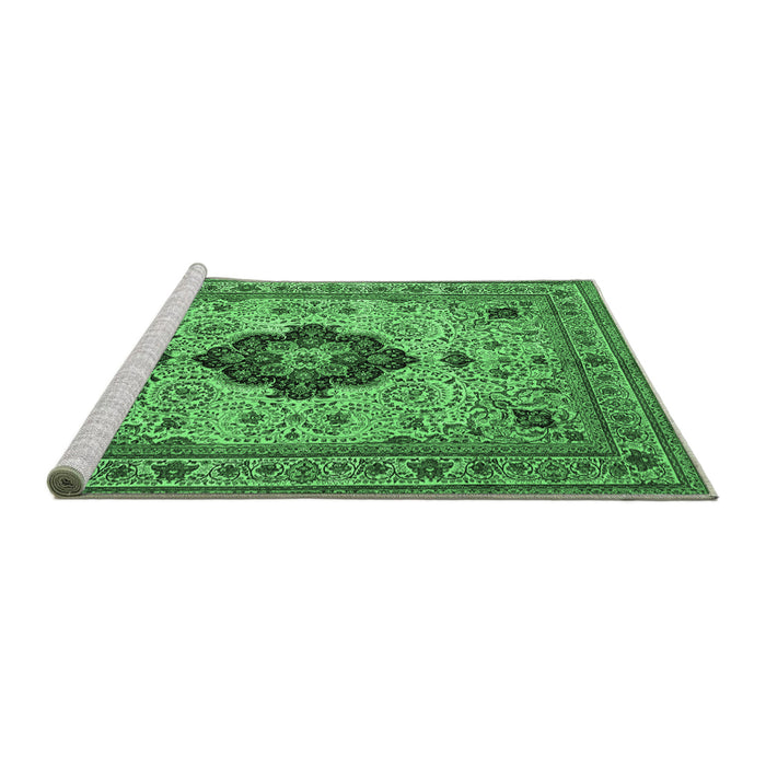 Sideview of Machine Washable Medallion Emerald Green Traditional Area Rugs, wshtr132emgrn