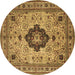 Round Machine Washable Medallion Brown Traditional Rug, wshtr132brn