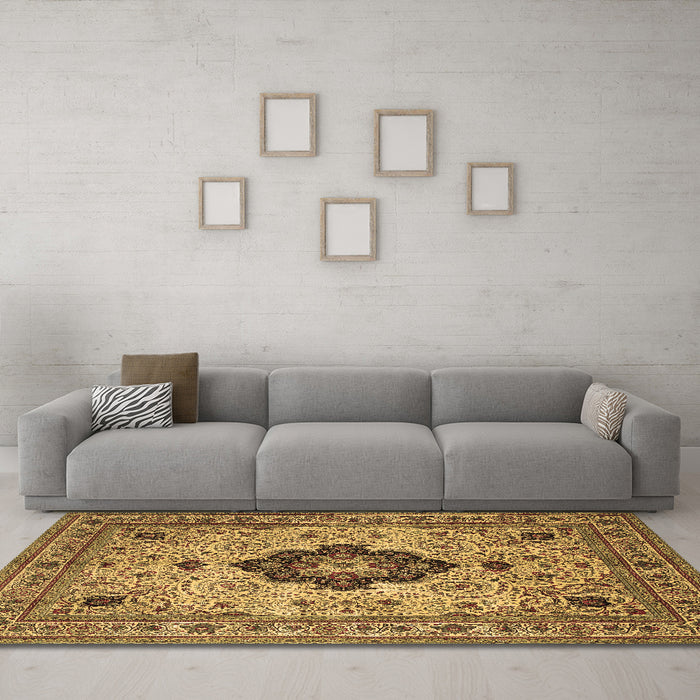 Machine Washable Medallion Brown Traditional Rug in a Living Room,, wshtr132brn