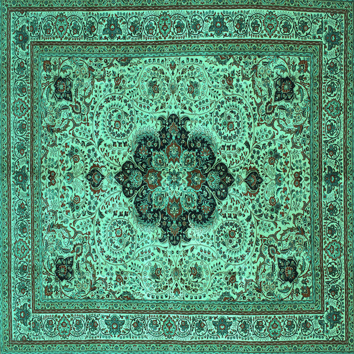 Square Machine Washable Medallion Turquoise Traditional Area Rugs, wshtr132turq