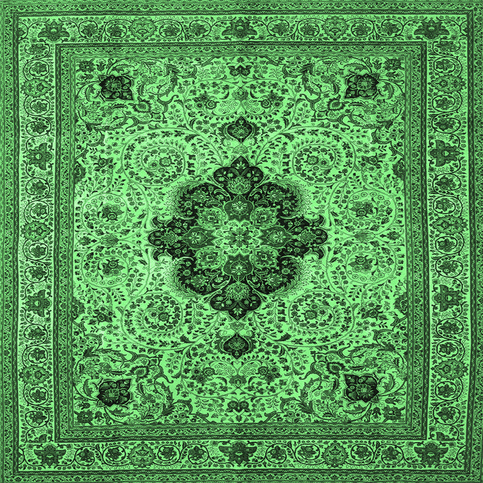 Square Machine Washable Medallion Emerald Green Traditional Area Rugs, wshtr132emgrn