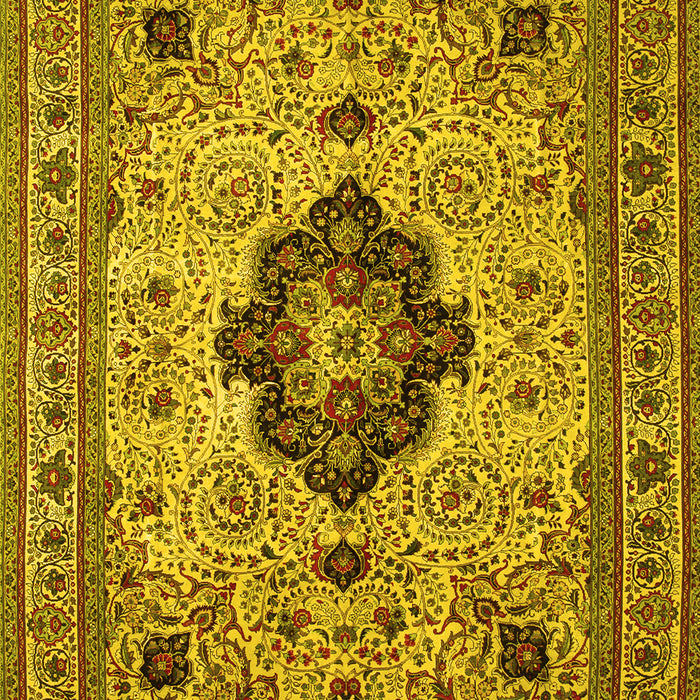 Machine Washable Medallion Yellow Traditional Rug, wshtr132yw