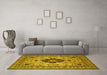 Machine Washable Medallion Yellow Traditional Rug in a Living Room, wshtr132yw