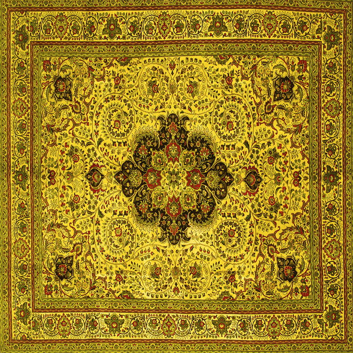Square Machine Washable Medallion Yellow Traditional Rug, wshtr132yw