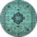 Round Machine Washable Medallion Light Blue Traditional Rug, wshtr132lblu