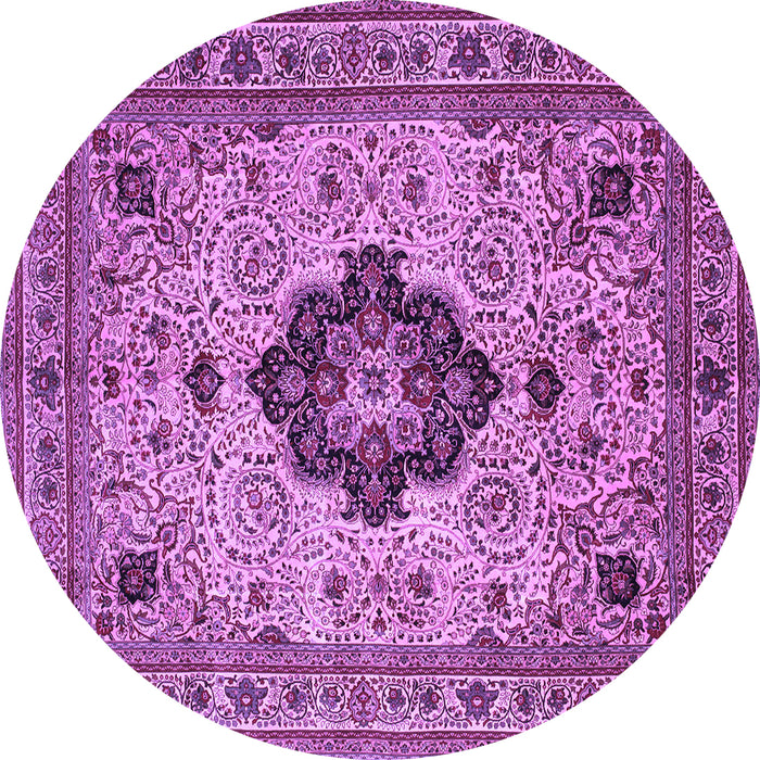 Round Machine Washable Medallion Purple Traditional Area Rugs, wshtr132pur