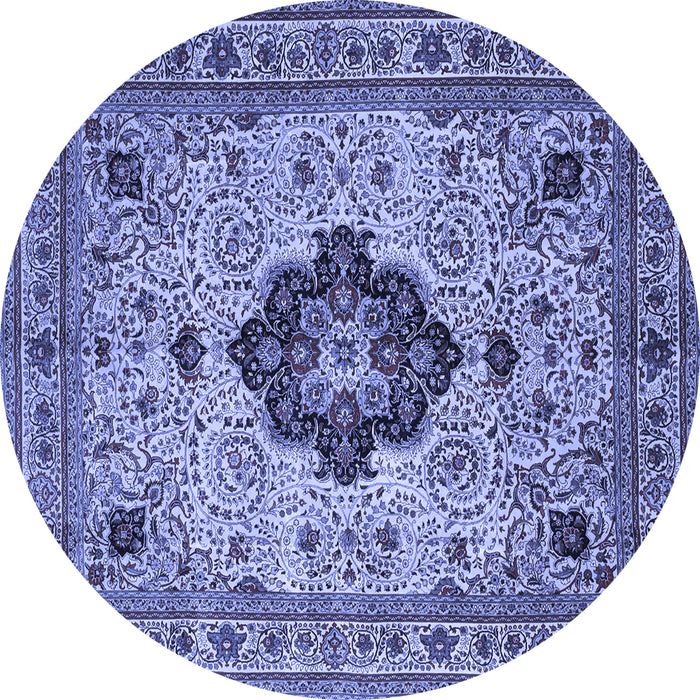 Round Machine Washable Medallion Blue Traditional Rug, wshtr132blu