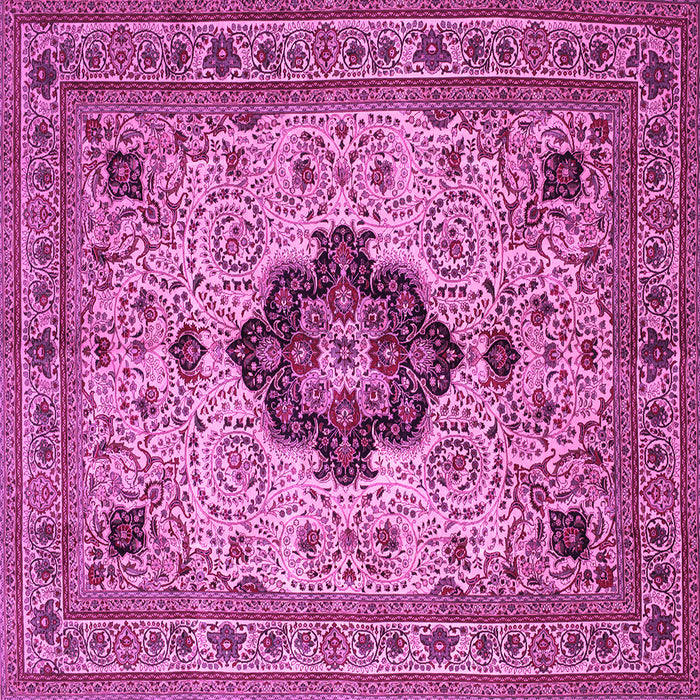 Square Machine Washable Medallion Pink Traditional Rug, wshtr132pnk
