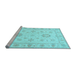 Sideview of Machine Washable Oriental Light Blue Traditional Rug, wshtr1330lblu