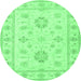 Round Oriental Emerald Green Traditional Rug, tr1330emgrn