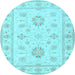 Round Machine Washable Oriental Light Blue Traditional Rug, wshtr1330lblu