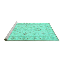 Sideview of Machine Washable Oriental Turquoise Traditional Area Rugs, wshtr1330turq