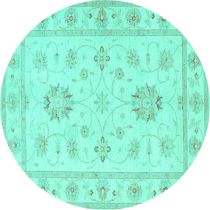 Round Machine Washable Oriental Turquoise Traditional Area Rugs, wshtr1330turq