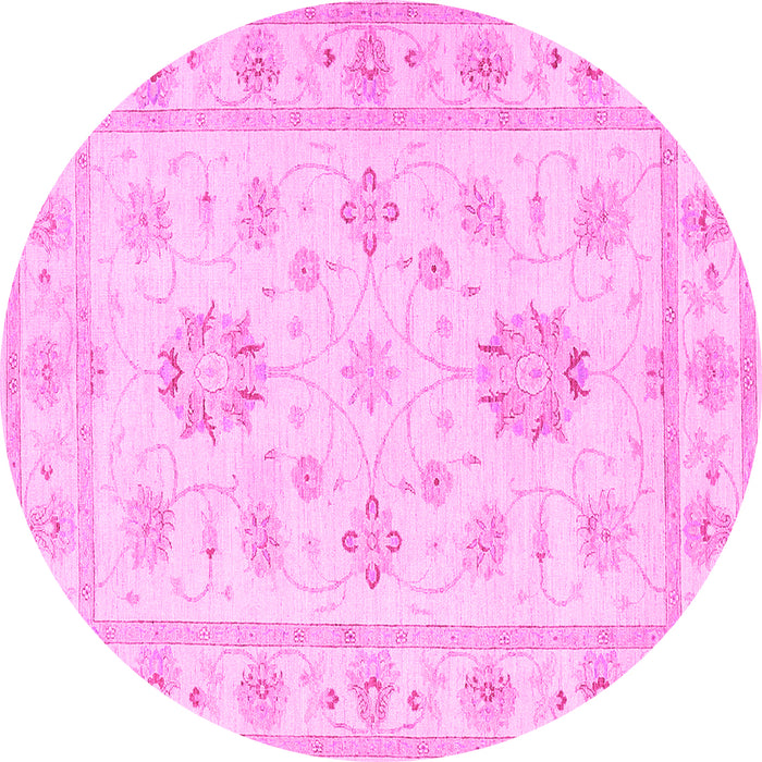 Round Machine Washable Oriental Pink Traditional Rug, wshtr1330pnk