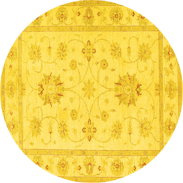 Round Oriental Yellow Traditional Rug, tr1330yw