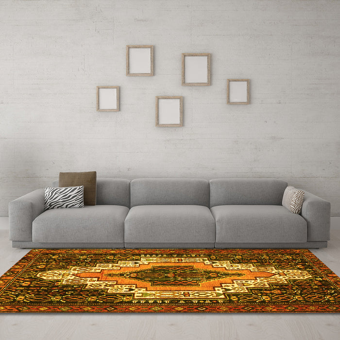 Machine Washable Persian Yellow Traditional Rug in a Living Room, wshtr1331yw