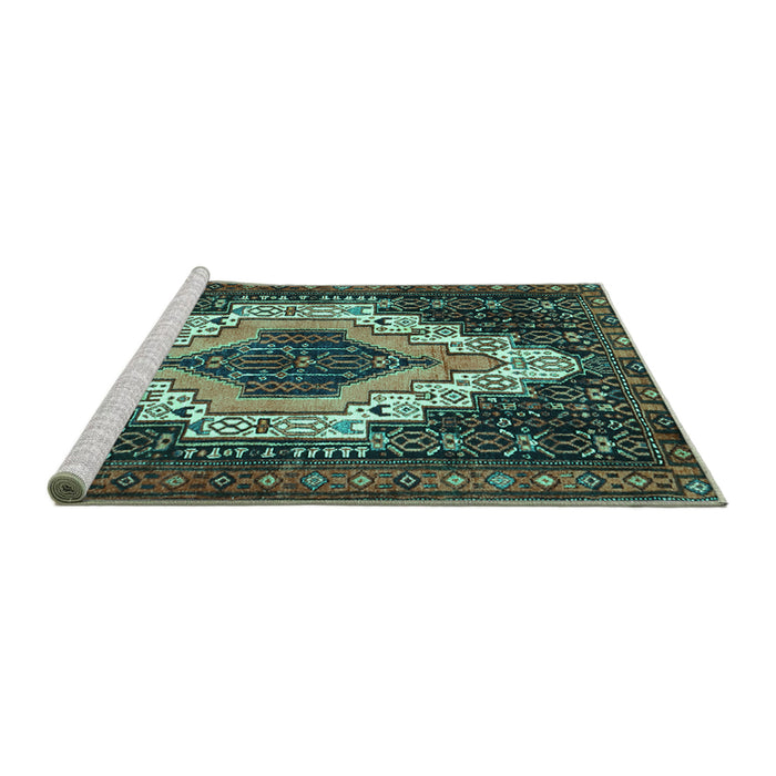 Sideview of Machine Washable Persian Turquoise Traditional Area Rugs, wshtr1331turq