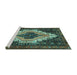 Sideview of Machine Washable Persian Turquoise Traditional Area Rugs, wshtr1331turq