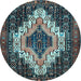 Round Machine Washable Persian Light Blue Traditional Rug, wshtr1331lblu