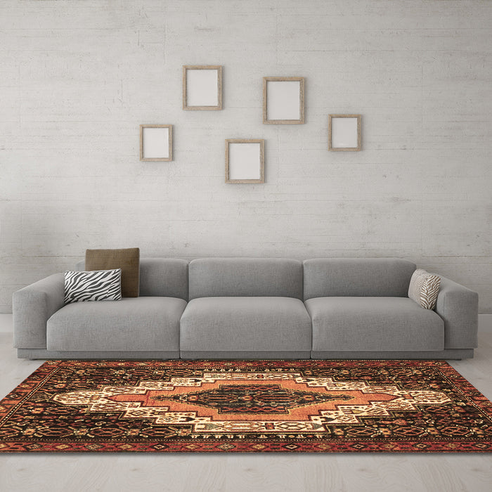 Machine Washable Persian Brown Traditional Rug in a Living Room,, wshtr1331brn