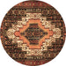 Round Machine Washable Persian Brown Traditional Rug, wshtr1331brn