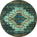 Round Persian Turquoise Traditional Rug, tr1331turq