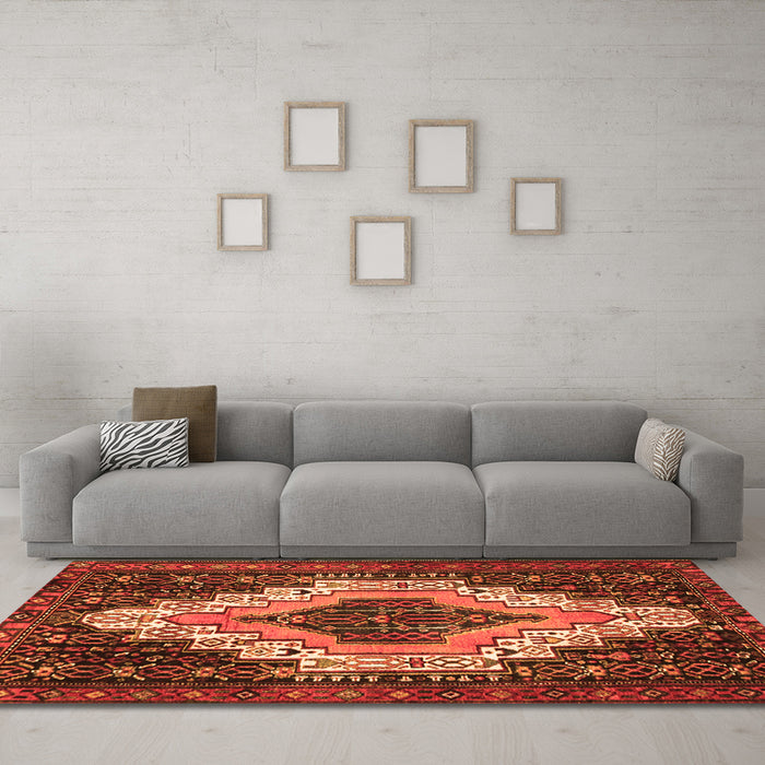 Machine Washable Persian Orange Traditional Area Rugs in a Living Room, wshtr1331org