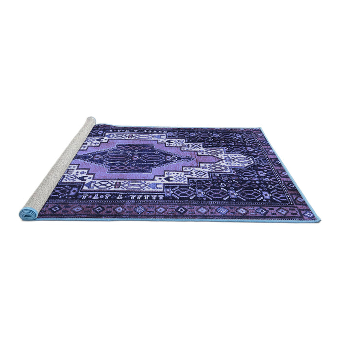 Sideview of Machine Washable Persian Blue Traditional Rug, wshtr1331blu