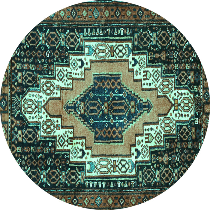 Round Machine Washable Persian Turquoise Traditional Area Rugs, wshtr1331turq