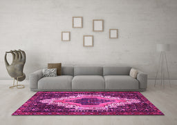 Machine Washable Persian Pink Traditional Rug in a Living Room, wshtr1331pnk