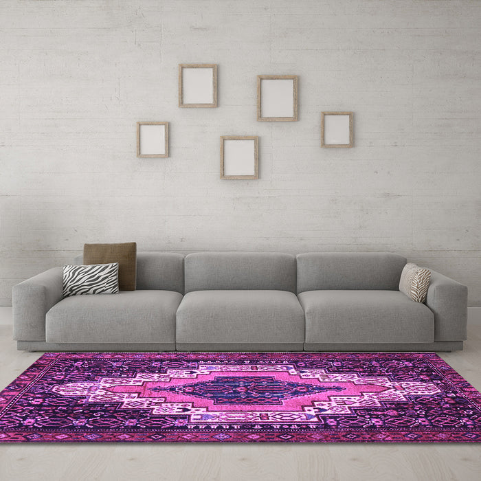 Machine Washable Persian Purple Traditional Area Rugs in a Living Room, wshtr1331pur